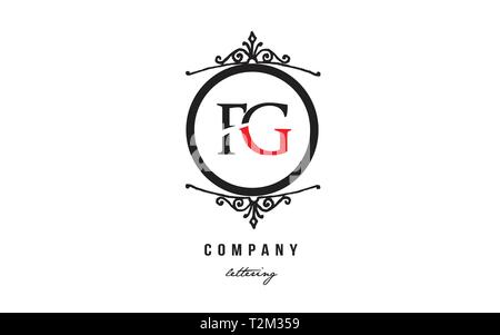 Design von Buchstaben logo Kombination FG F G mit rot schwarz weiß Farbe und dekorativen Kreis Monogramm, das als Logo taugt, für eine Firma oder busine Stock Vektor