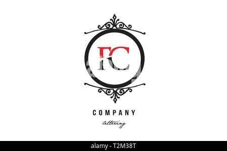 Design von Buchstaben logo Kombination FC F C mit rot schwarz weiß Farbe und dekorativen Kreis Monogramm, das als Logo taugt, für eine Firma oder busine Stock Vektor