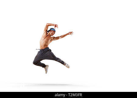 Junge hip hop Tänzer über weißen Hintergrund Stockfoto