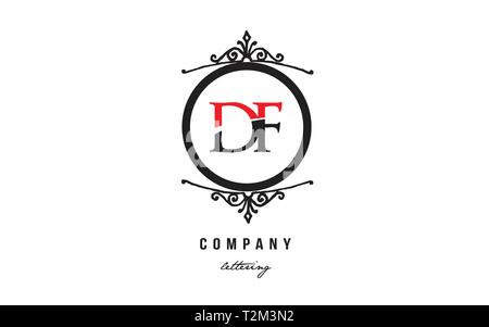 Design von Buchstaben logo Kombination DF D F mit rot schwarz weiß Farbe und dekorativen Kreis Monogramm, das als Logo taugt, für eine Firma oder busine Stock Vektor