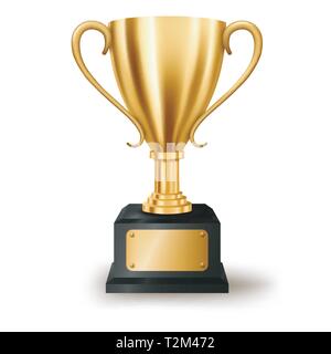 Realistische goldene Trophäe mit Text, Vektor, Abbildung Stock Vektor