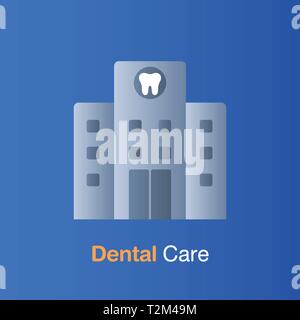 Zahnpflege Konzept. Zahnmedizinische Klinik, Prävention, Check-up und zahnmedizinische Behandlung. Vector Illustration. Stock Vektor