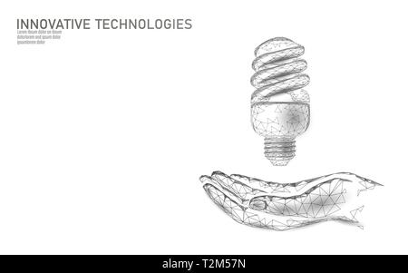Leuchtstofflampen kompakt Lampe Energie sparen Glühbirne Konzept. Polygonale nacht Space Star white sky Lampe Ökologie Umwelt Strom green energy Powe Stock Vektor