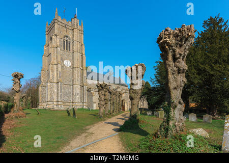 Monks Eleigh Kirche Suffolk, Blick auf die Kirche St. Peter in Suffolk Dorf Monks Eleigh, Grieskirchen Bezirk, Suffolk, England, UK. Stockfoto