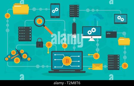 Blockchain-Technologie-Konzept-Banner, flacher Stil Stock Vektor