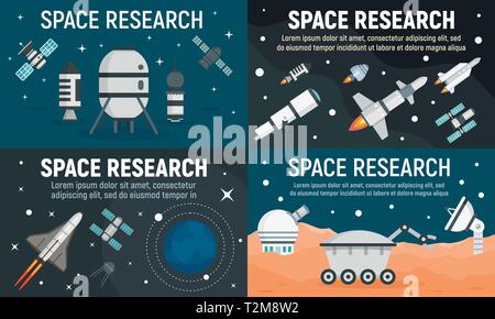 Space Research Technology Banner-Set, flacher Stil Stock Vektor