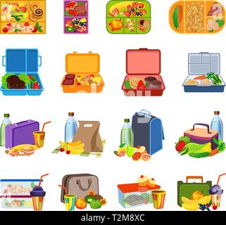 Lunchbox Icons Set, Cartoon-Stil Stock Vektor