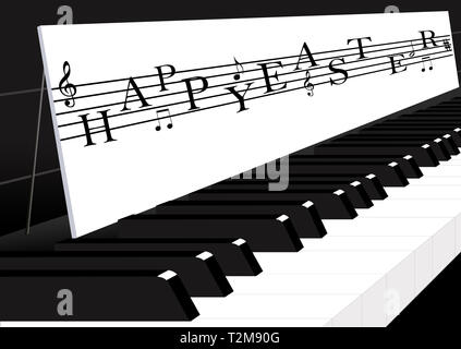 Klavier Noten, Noten und Frohe Ostern Text. Stockfoto