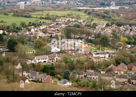 Drone schießen in einem Dorf in Wales, Großbritannien Stockfoto