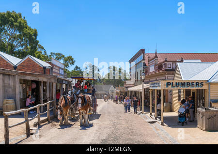 Straße in Sovereign Hill, eine Open Air Museum in der alten Goldgräberstadt von Ballarat, Victoria, Australien Stockfoto