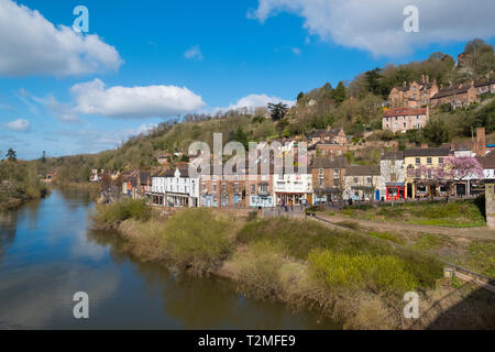 Fluss Severn und die Kaianlage an Ironbridge, Shropshire, England, Großbritannien Stockfoto