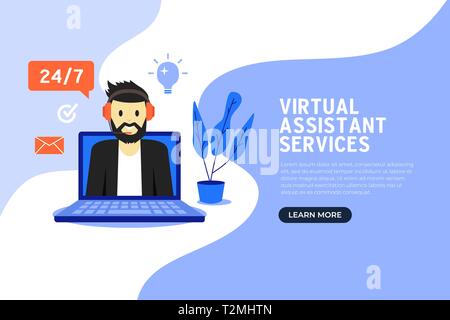 Online Virtual Assistant services Banner flache Bauform. Stock Vektor