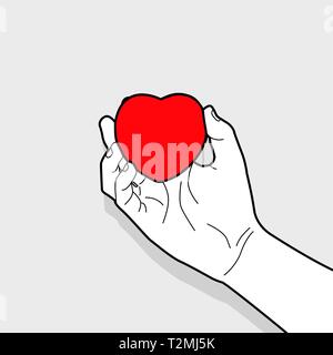 Hand Grenzen halten roten Herzen Symbol. Stock Vektor