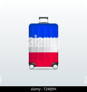 Reisegepäck Tasche mit Flagge Frankreich. Realistische Koffer. Stock Vektor