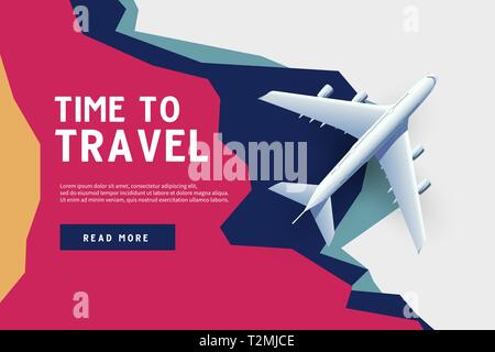 Die Zeit reisen. Urlaub Reise Angebot Konzept mit dem Flugzeug. Reisen banner Vorlage. Stock Vektor