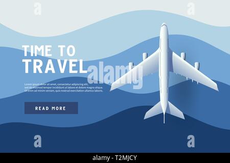 Flugzeug über den Ozean zu fliegen. Die Zeit reisen. Reisen banner Vorlage. Stock Vektor