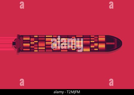 Große Container Schiff auf dem Meer. Antenne Ansicht von oben. Fracht Hafen. Stock Vektor