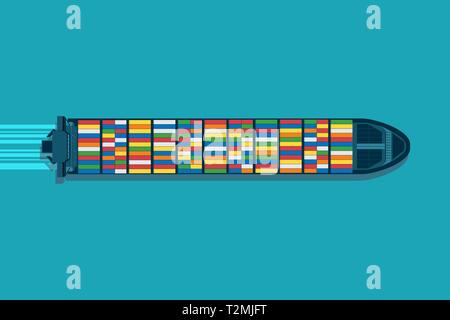 Große Container Schiff auf dem Meer. Antenne Ansicht von oben. Fracht Hafen. Stock Vektor