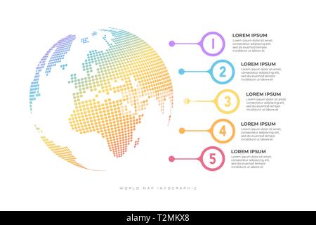 Business timeline mit Globus Infografik Vorlage. Business Konzept mit 5 Optionen, Schritte oder Verfahren. Stock Vektor