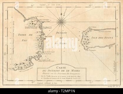 'Détroit de Le Maire" Straße. Tierra del Fuego. Isla Estados. BELLIN Karte 1753 Stockfoto