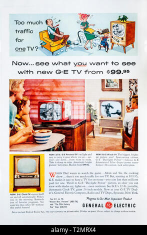 1955 Magazin Werbeanzeige Werbung General Electric Fernseher. Stockfoto