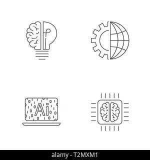 Symbole für Digitaltechnologie eingestellt. KI, IoT, Hi-Tech-Konzept. Bearbeitbare Kontur Stock Vektor