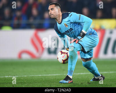 VILLARREAL, 02-04-2019. LaLiga 2018 / 2019 Datum 30. Villarreal-Barcelona. Sergio Asenjo von Villarreal CF während des Spiels V Illarreal-Barcelona Stockfoto