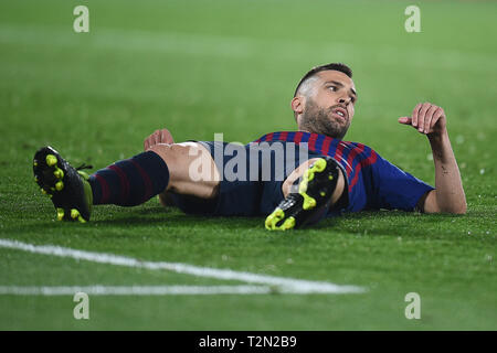 VILLARREAL, 02-04-2019. LaLiga 2018 / 2019 Datum 30. Villarreal-Barcelona. Jordi Alba der FC das Spiel V Illarreal-Barcelona Barcelonaduring Stockfoto