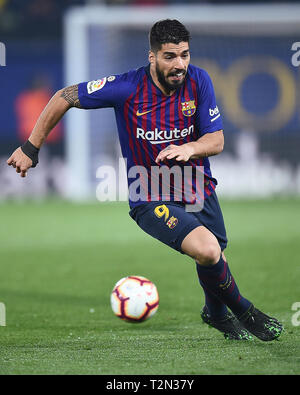 VILLARREAL, 02-04-2019. LaLiga 2018 / 2019 Datum 30. Villarreal-Barcelona. Luis Suarez vom FC Barcelona während des Spiels V Illarreal-Barcelona Stockfoto