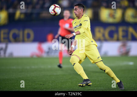 VILLARREAL, 02-04-2019. LaLiga 2018 / 2019 Datum 30. Villarreal-Barcelona. Funes Mori der Villarreal CF während des Spiels V Illarreal-Barcelona Stockfoto