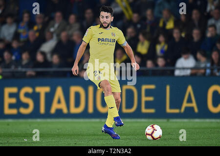 VILLARREAL, 02-04-2019. LaLiga 2018 / 2019 Datum 30. Villarreal-Barcelona. Manuel Morlanes von Villarreal CF während des Spiels V Illarreal-Barcelona Stockfoto