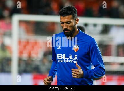 Valencia, Spanien. 3 Apr, 2019. Garay während des Fußballspiels zwischen Valencia CF und Real Madrid CF am 3. April 2019 im Stadium Mestalla in Valencia, Spanien. Credit: CORDON PRESSE/Alamy leben Nachrichten Stockfoto