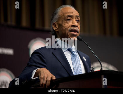 New York, New York, USA. 03 Apr, 2019. Reverend Al Sharpton spricht am ersten Tag des 2019 National Action Network Convention. Credit: Brian Cahn/ZUMA Draht/Alamy leben Nachrichten Stockfoto