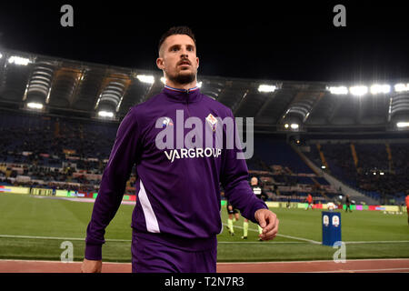 Rom, Italien. 3 Apr, 2019. Kevin Mirallas von ACF Fiorentina in der Serie A Match zwischen AS Roma und ACF Fiorentina im Stadio Olimpico, Rom, Italien Am 3. April 2019. Foto von Giuseppe Maffia. Credit: UK Sport Pics Ltd/Alamy leben Nachrichten Stockfoto