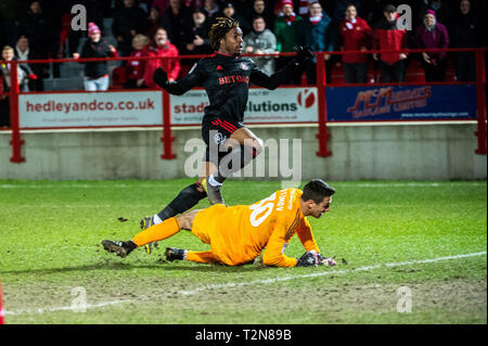 Accrington, Lancashire, UK. 3 Apr, 2019. … … Während der Sky Bet Liga 1 Übereinstimmung zwischen Accrington Stanley und Sunderland am Fraser Eagle Stadium, Accrington am Mittwoch, den 3. April 2019. (Credit: Ian Charles | Kredit: MI Nachrichten & Sport/Alamy leben Nachrichten Stockfoto