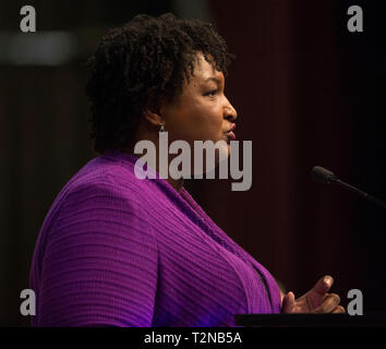 New York, New York, USA. 03 Apr, 2019. STACEY ABRAMS Adressen das Publikum am ersten Tag des 2019 National Action Network Convention. Credit: Brian Cahn/ZUMA Draht/Alamy leben Nachrichten Stockfoto