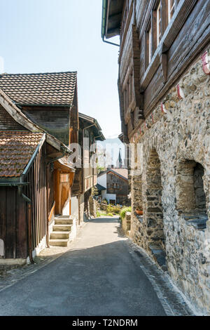 Werdenberg, SG/Schweiz - am 31. März 2019: Werdenberg Dorf mit historischen und traditionellen Gebäude und Architektur Details Stockfoto