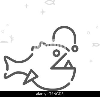 Seeteufel, Deep Sea Fish Vector Symbol Leitung. Leben im Meer, Meer Kreaturen Symbol, Piktogramm, Sign. Licht abstrakten geometrischen Hintergrund. Editierbare Schlaganfall. Stock Vektor