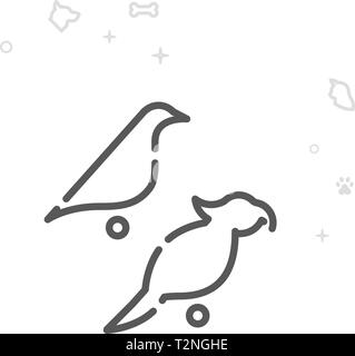 Papagei und Kanarischen Vektor Symbol Leitung. Heimtierbedarf, Symbol, Piktogramm, Sign. Licht abstrakten geometrischen Hintergrund. Editierbare Schlaganfall. Einstellung der Strichstärke. Stock Vektor