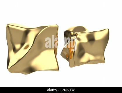 2 golden Bars in der Form von Boxen, 3D-Abbildung auf weißem Hintergrund. Konzeptionelle Darstellung der Erfolg, Reichtum und Wohlstand. Stockfoto