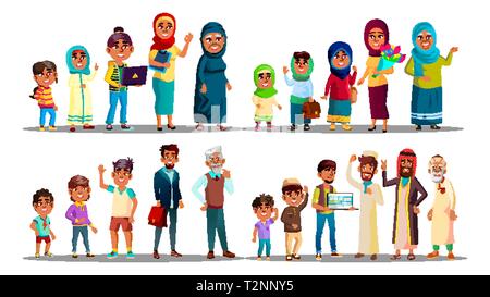 Moslemische Vektor. Arabisch muslimischen Menschen. Männliche und Weibliche islamische Abbildung Stock Vektor