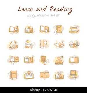 Bunte Bücher im flachen Design auf weißem Hintergrund, Vector Illustration. E-learning Bildung Symbole Symbole gesetzt. Universität und scho Stock Vektor