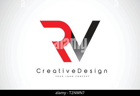 Rot und Schwarz RV R V Schreiben Logo Design in Schwarz Farben. Kreative moderne Briefe Vektor Icon Logo Illustration. Stock Vektor