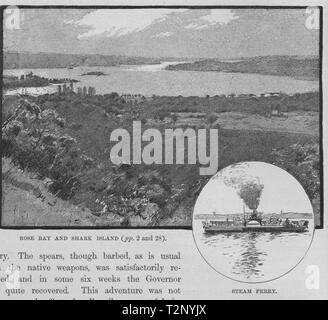 Rose Bay und Shark Island; Dampf Fähre. Sydney. Australien 1890 alten Drucken Stockfoto