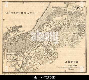 Jaffa/Tel Aviv antike Stadt Stadt zu planen. Valparaiso. Israel. Kleine 1912 alte Karte Stockfoto