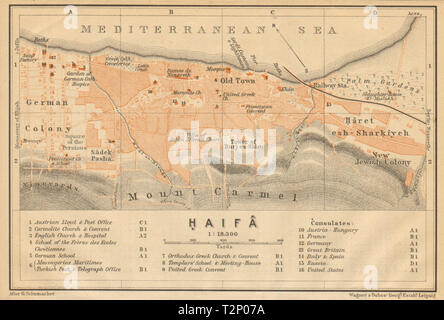 Haifa antike Stadt Stadt zu planen. Israel 1912 alte vintage Karte chart Stockfoto