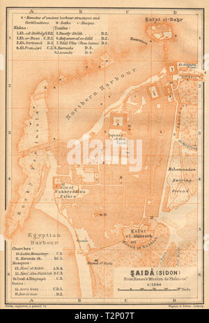 Sidon/Sayda antike Stadt Stadt zu planen. Libanon 1912 alte Karte chart Stockfoto