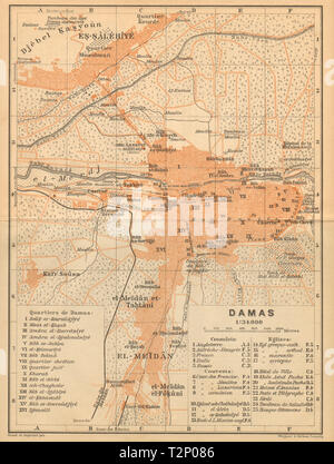 Damaskus antike Stadt Stadt zu planen. Syrien 1912 alte vintage Karte chart Stockfoto