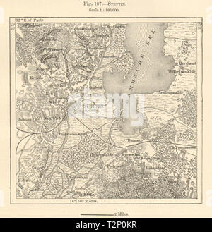 Stettin Stettin und Umgebung. Dabie See. Oder. Polen. Kartenskizze 1885 alte Stockfoto