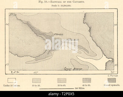 Kaukasus Niederschlag. Georgien Russland Aserbaidschan Armenien Türkei. Kartenskizze 1885 Stockfoto